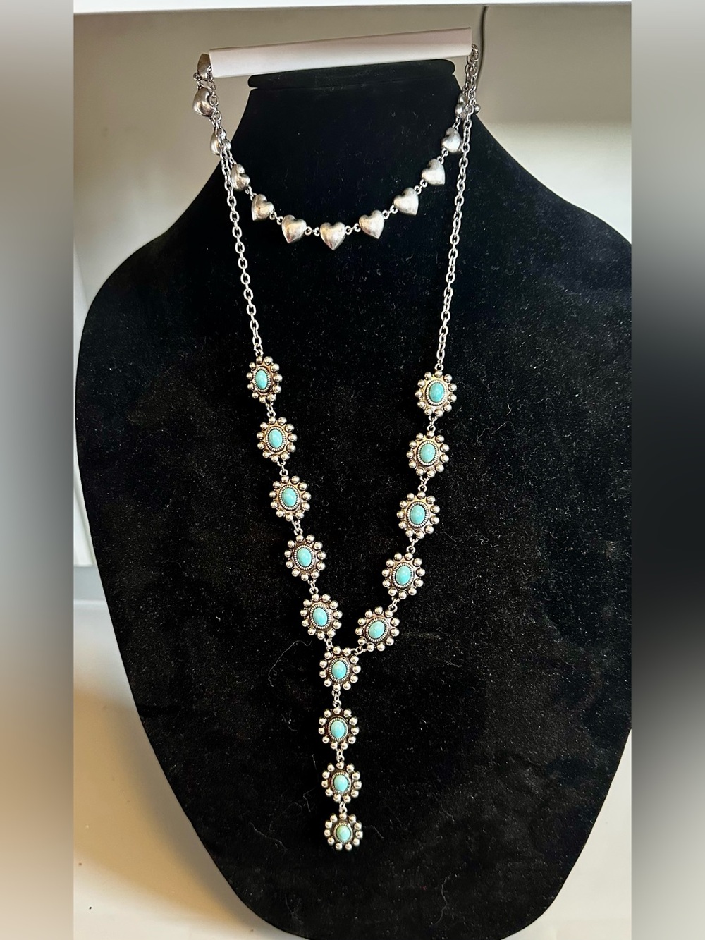 Forever 21 Silver-Tone Y Necklace with Turquoise Accents